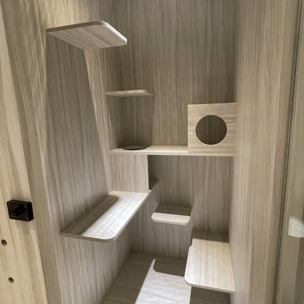 俯瞰標準房內部，多層平台與圓形窩洞設計